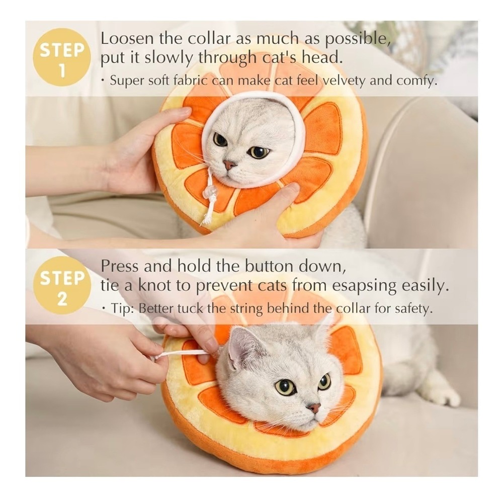 NEW Large Orange Slice Pet Elizabethan Recovery Collar Cat Dog Orange Plush Soft - Picture 5 of 7